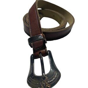 Vintage Western Leather Belt With Silver-Tone Buckle & Tip 28